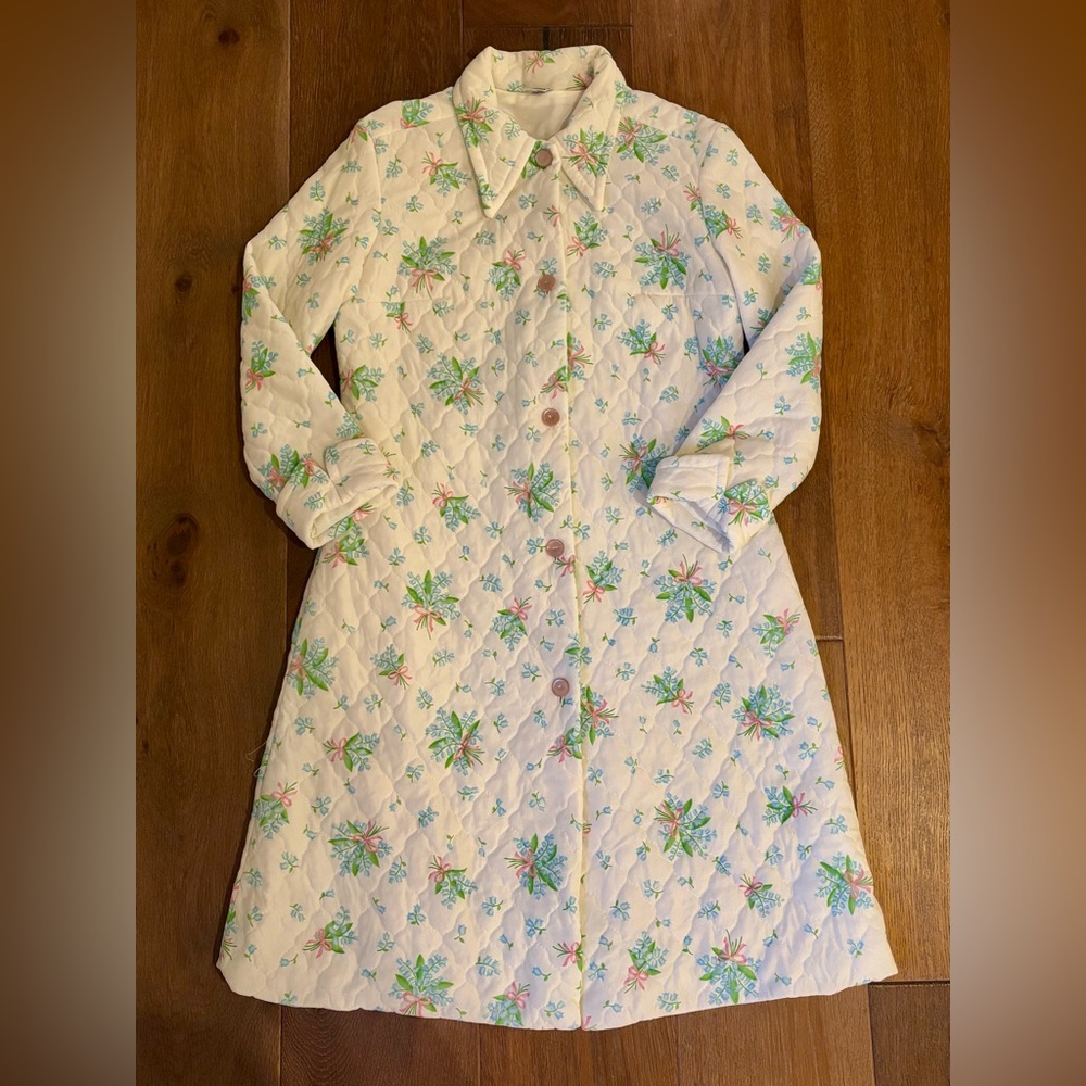 VINTAGE 60s 70s Mod Quilted Woman’s Housecoat Robe, XS/S